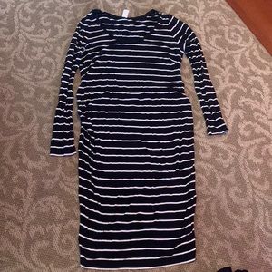 Black and white striped maternity dress.